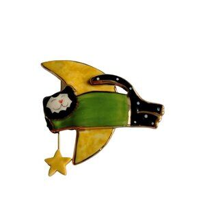 Black Cat Pin Brooch Reach for Stars Dance by light of Moon Vintage